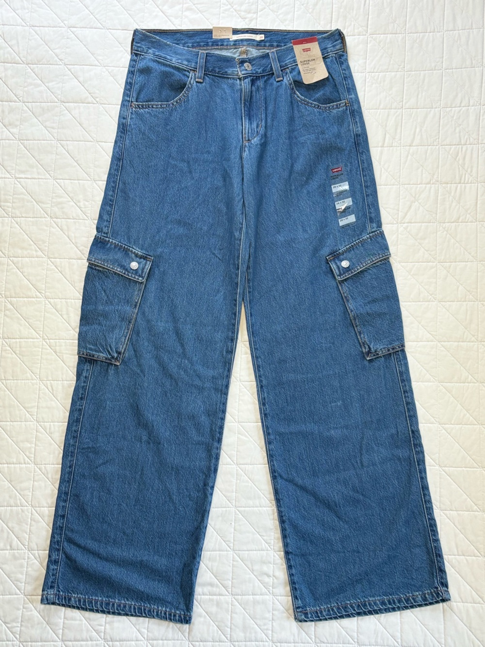 Levi’s Superlow Loose Cargo Baggy Denim Jeans - Y2K Medium Wash - Size 28x32 NWT